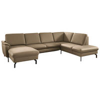 WOHNLANDSCHAFT Echtleder Khaki  - Khaki/Schwarz, Konventionell, Leder/Metall (168/306/224cm) - Beldomo Premium