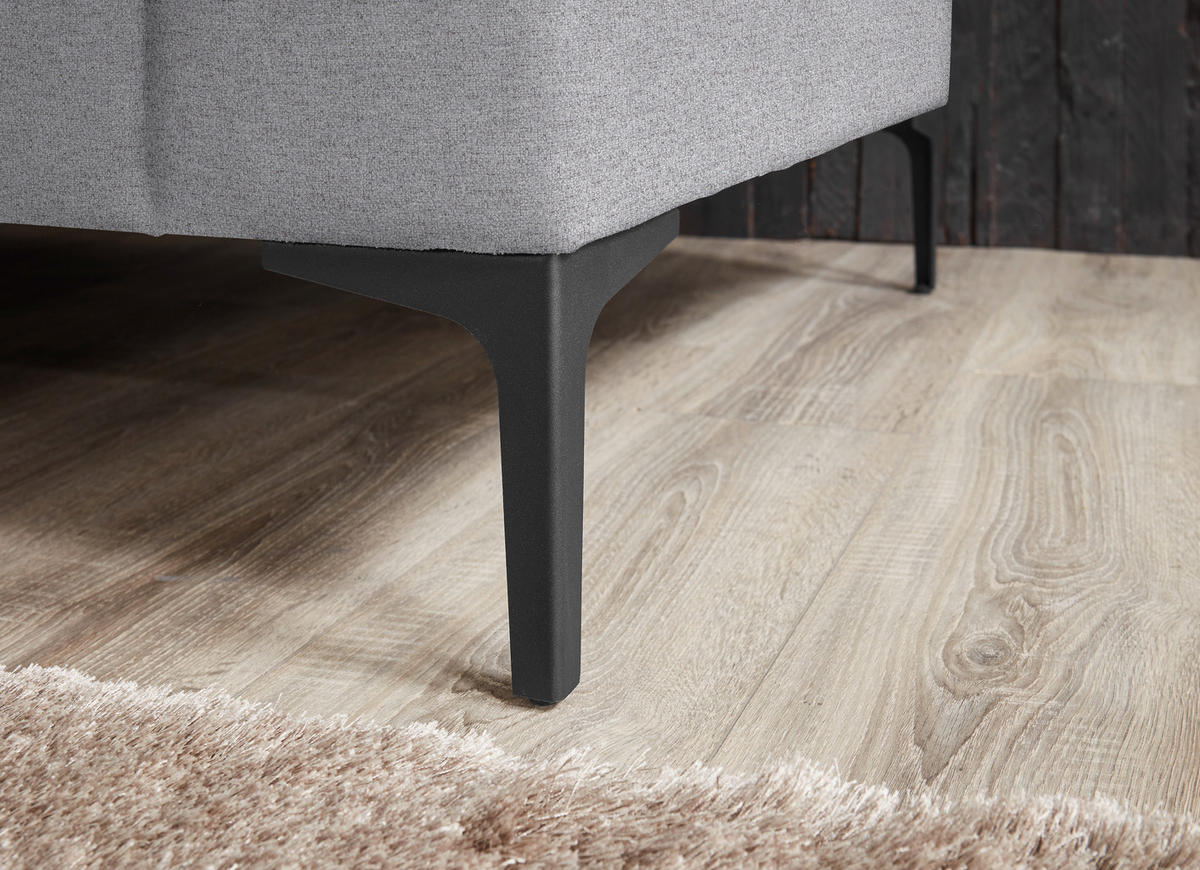 2,5-SITZER in Flachgewebe Hellgrau  - Hellgrau/Schwarz, Design, Textil/Metall (206/86/97cm) - Pure Home Lifestyle