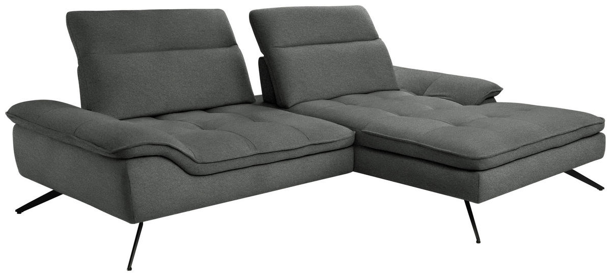 ECKSOFA in Chenille Anthrazit  - Anthrazit/Schwarz, Design, Textil/Metall (288/179-202cm) - Stylife