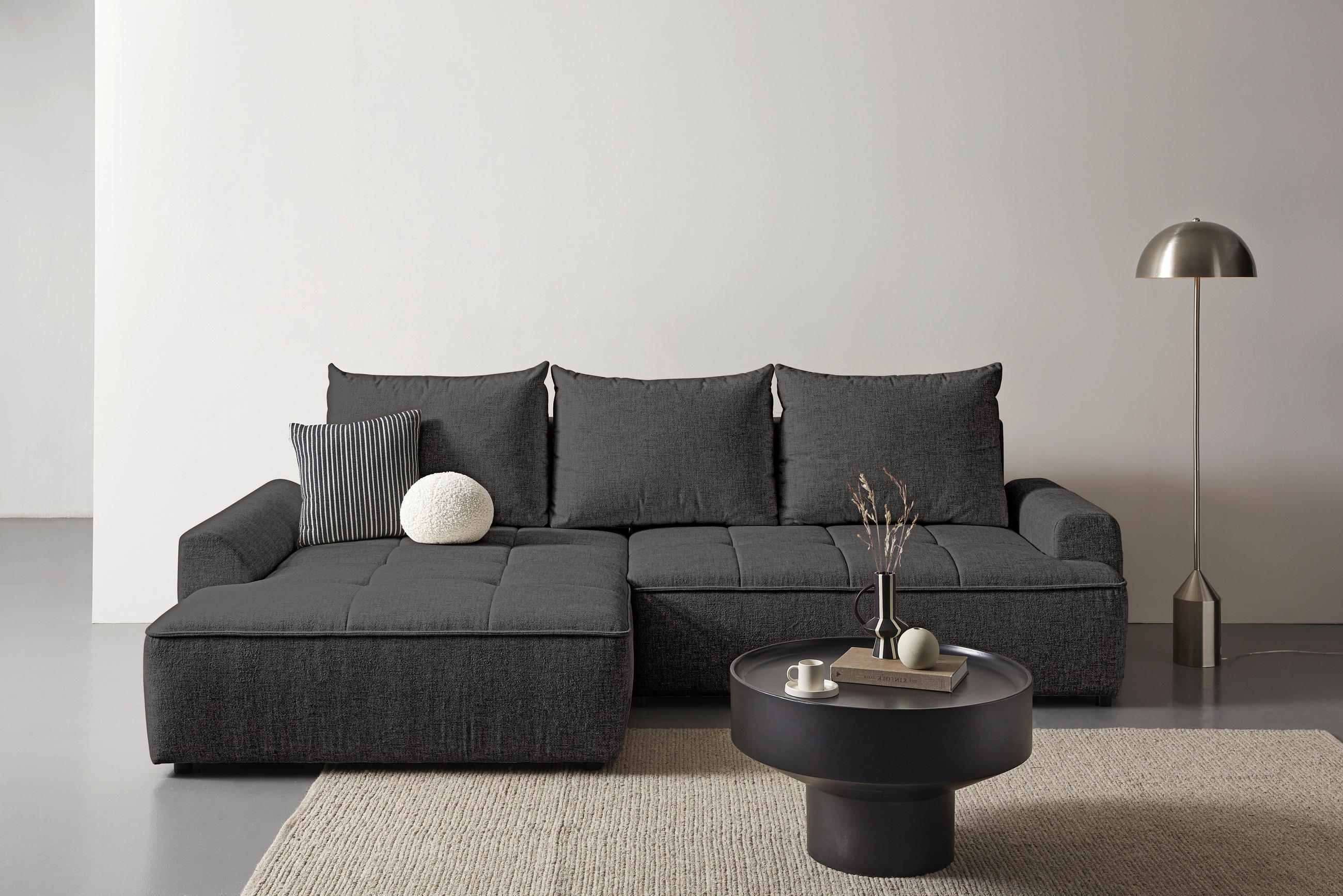 ECKSOFA Anthrazit Mikrofaser  - Anthrazit/Schwarz, KONVENTIONELL, Kunststoff/Textil (169/295cm) - Carryhome