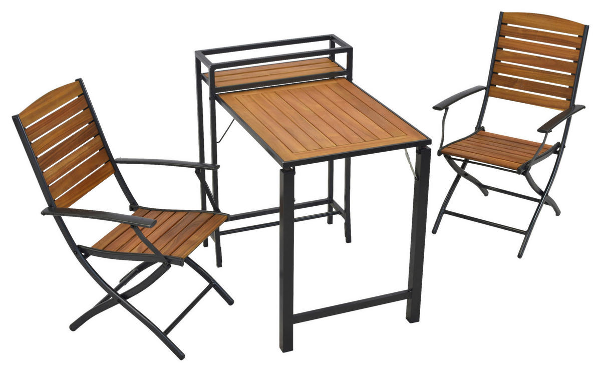 BALKONSET  - Graphitfarben/Naturfarben, MODERN, Holz/Metall - Gardenson