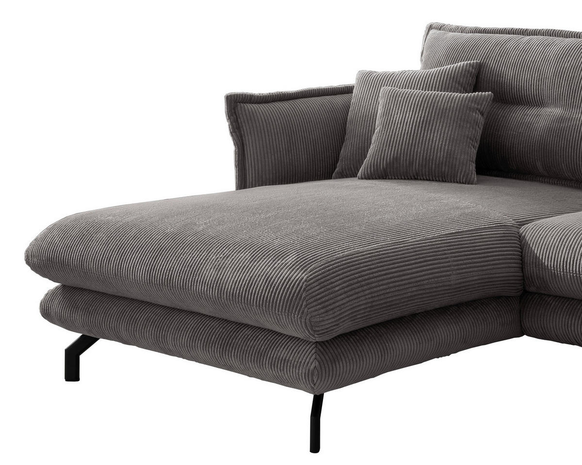 ECKSOFA in Cord Grau  - Schwarz/Grau, Modern, Textil/Metall (180/255cm) - Livetastic