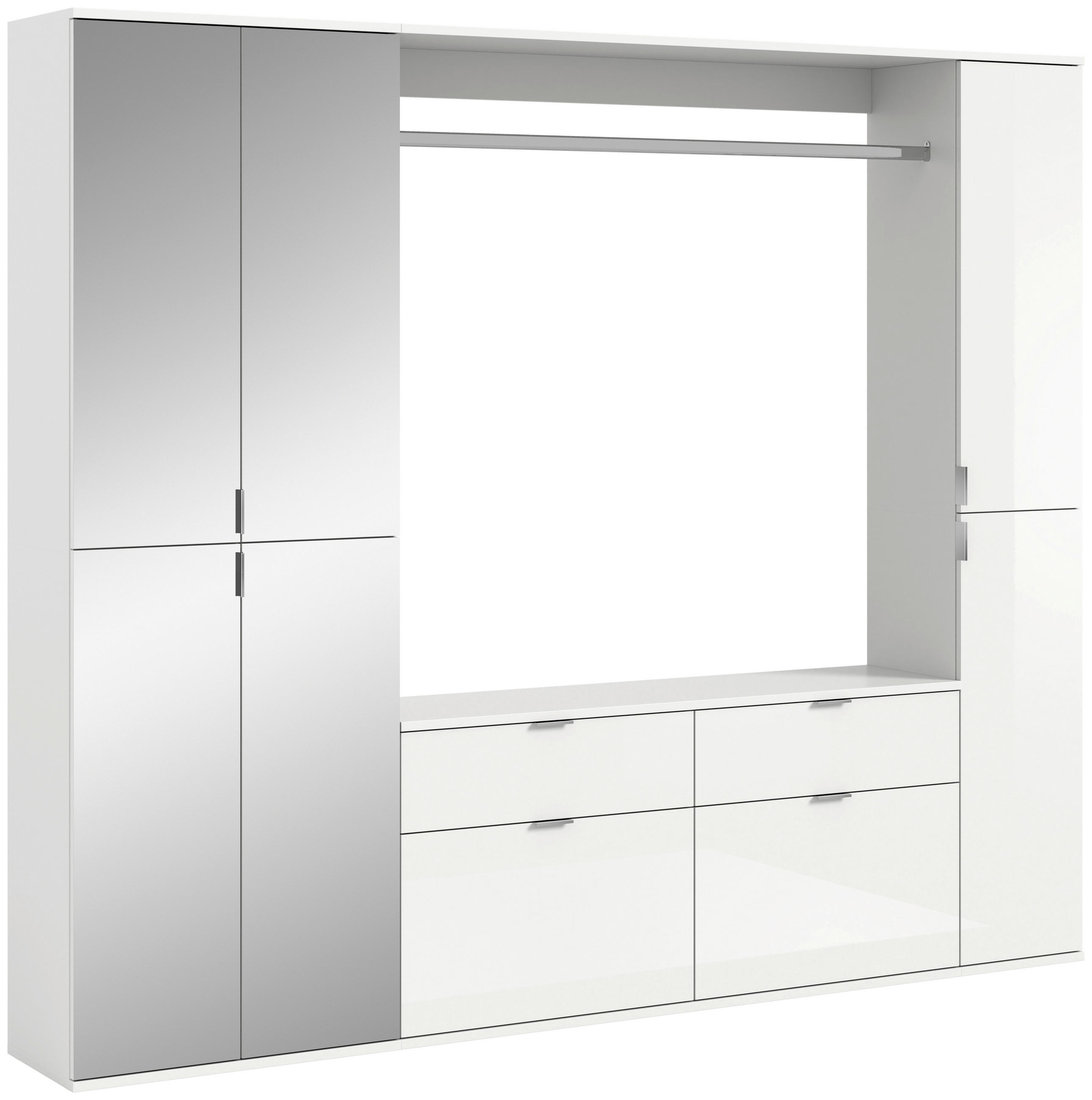 GARDEROBE 4-teilig  in 212/193/34 cm  - Weiß Hochglanz, MODERN, Glas/Holzwerkstoff (212/193/34cm) - MID.YOU