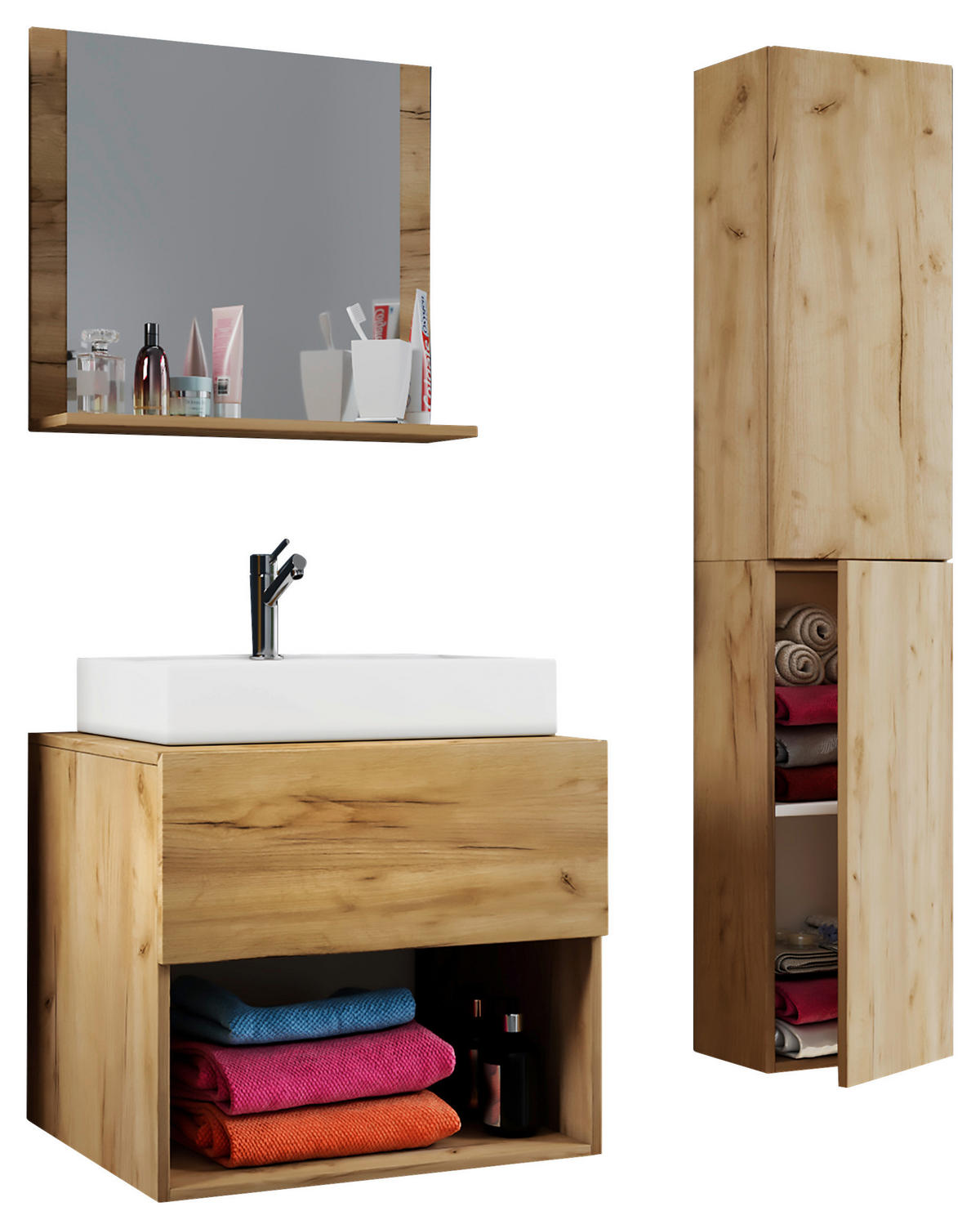 BADEZIMMER 4-teilig  in 93/64,2/51,4 cm  - Honigeiche/Weiß, MODERN, Keramik/Holzwerkstoff (93/64,2/51,4cm) - MID.YOU