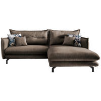 ECKSOFA in Velours Braun  - Türkis/Schwarz, Modern, Textil/Metall (255/180cm) - Livetastic