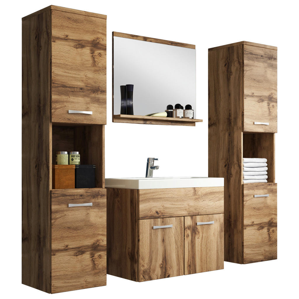 Thumbnail - P & B Badezimmer, Eiche Wotan, Metall, 5-teilig, 8 Fächer, 120 cm, Fsc, hängend, Spiegel mit Ablage, Badezimmer, Badmöbe...