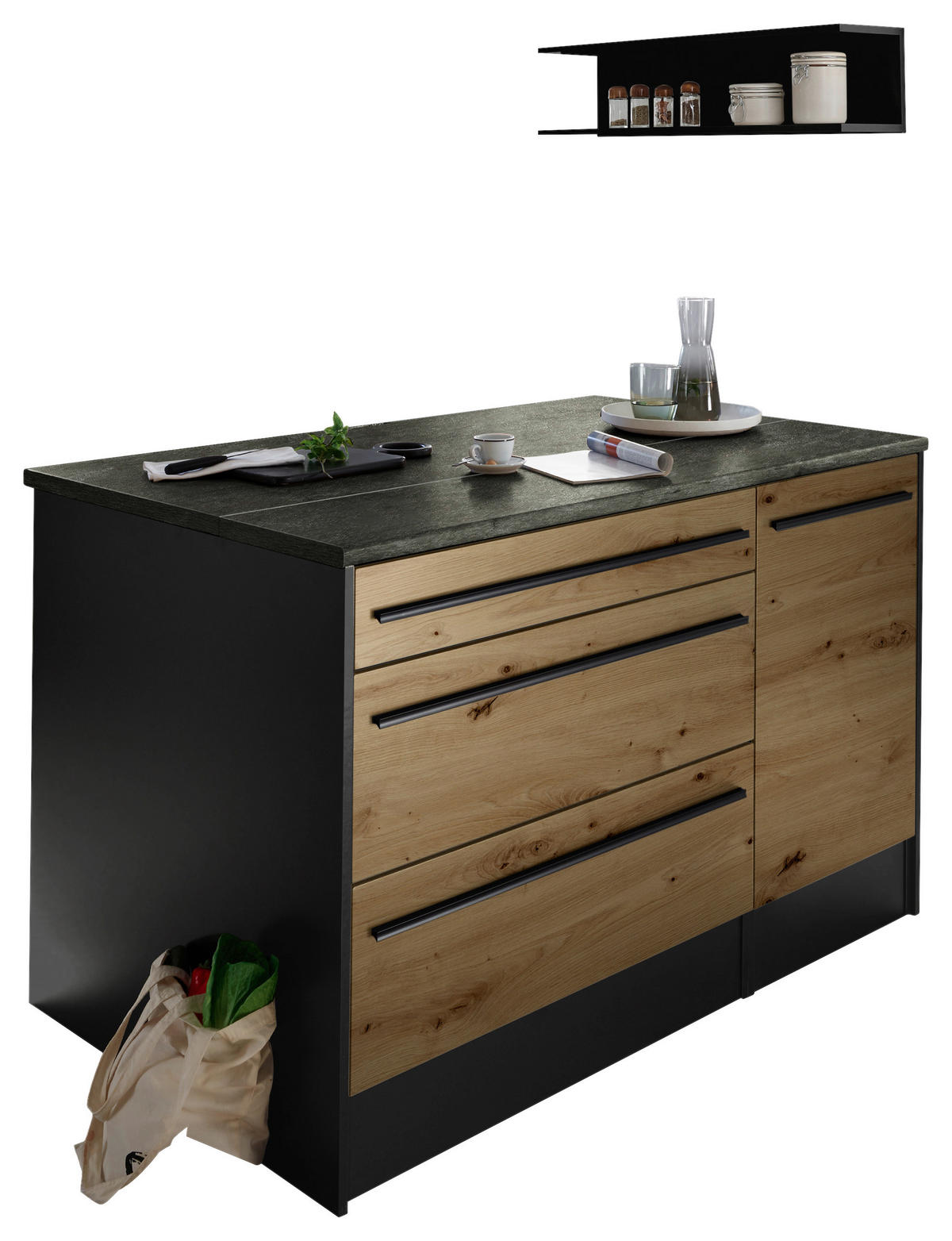 KÜCHENINSEL   in Anthrazit, Eiche Artisan  - Anthrazit/Schwarz, Basics, Holzwerkstoff/Kunststoff (145/90/90cm) - MID.YOU