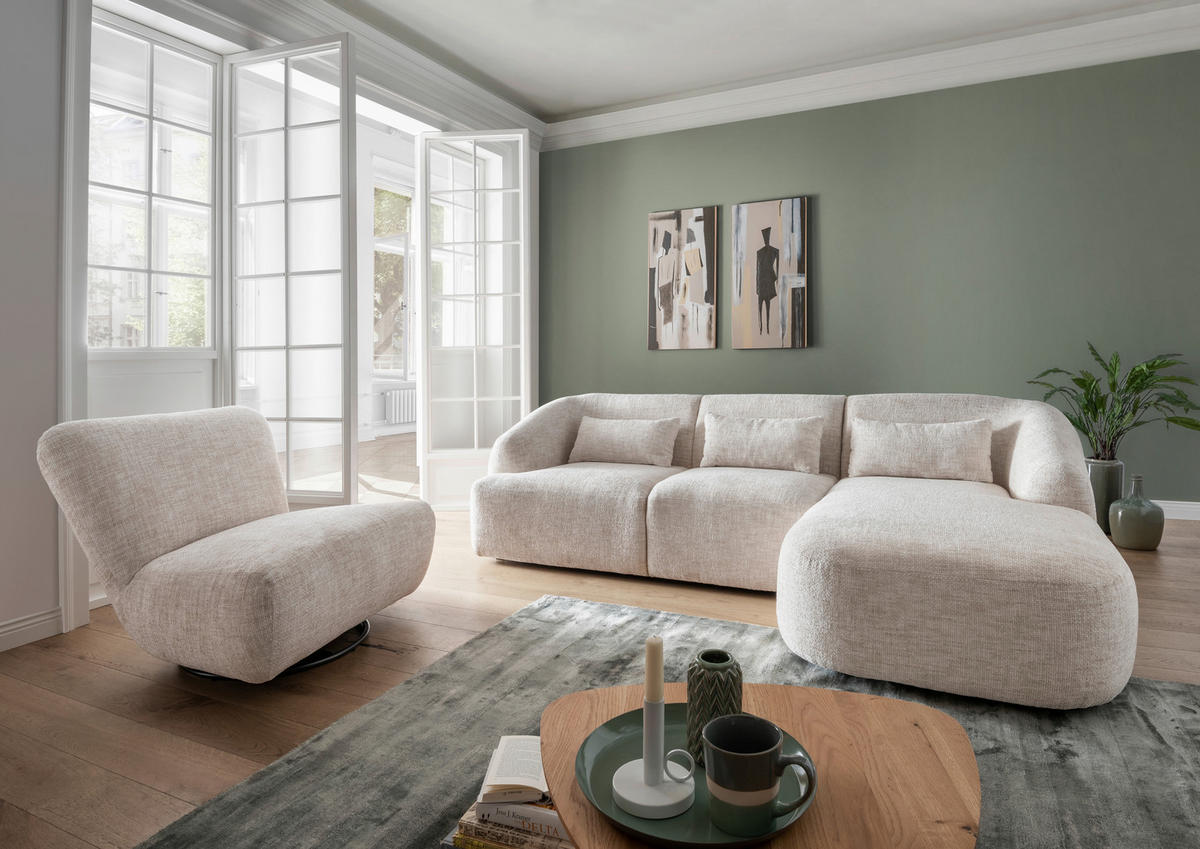 ECKSOFA in Struktur Creme  - Creme/Schwarz, Modern, Kunststoff/Textil (256/160cm) - Livetastic