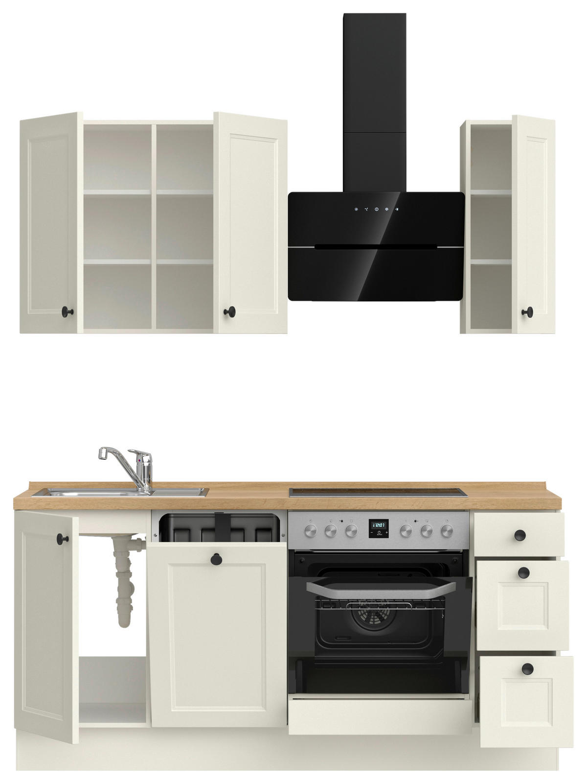 KÜCHENBLOCK Cascada 180 cm  in Weiß, Eichefarben  - Eichefarben/Schwarz, MODERN, Holzwerkstoff/Metall (180cm) - Nobilia