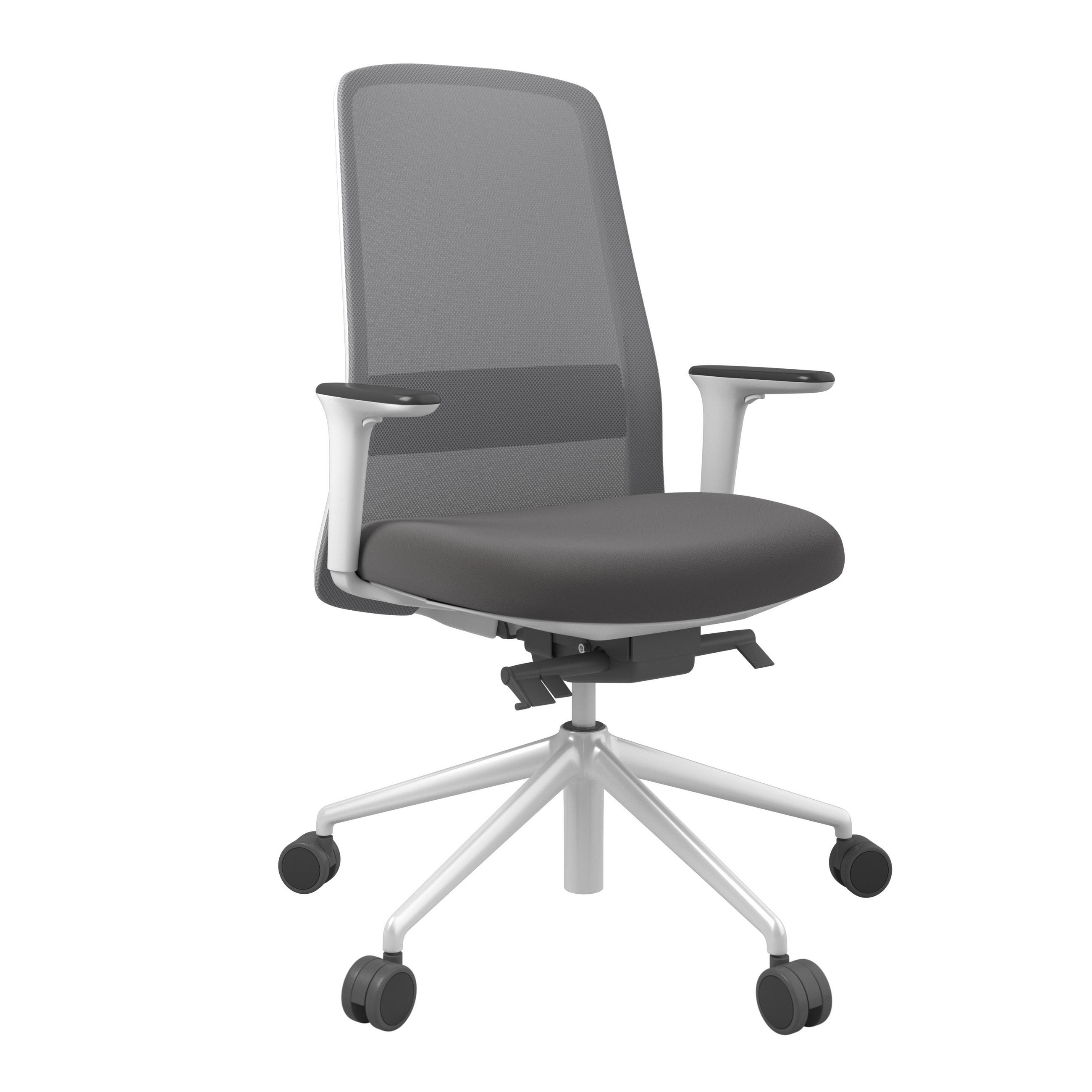 DREHSTUHL Grau, Weiß, Dunkelbraun  - Dunkelbraun/Weiß, MODERN, Leder/Kunststoff (70/103-115/70cm)