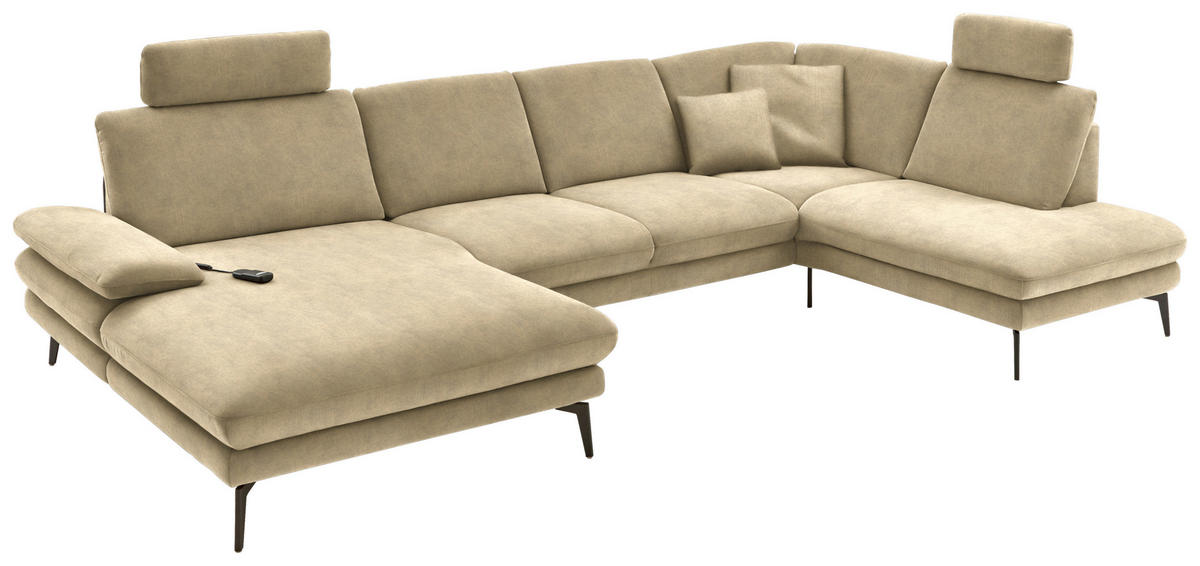 WOHNLANDSCHAFT in Velours Cappuccino  - Schwarz/Cappuccino, Design, Textil/Metall (180/344/208cm) - Dieter Knoll