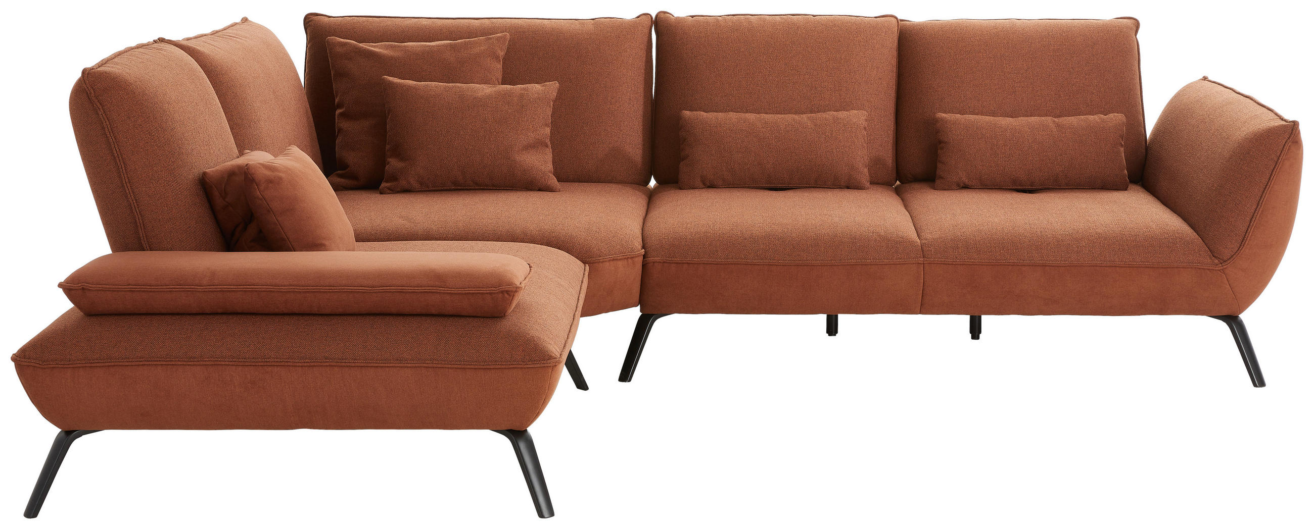ECKSOFA Kupferfarben Flachgewebe  - Schwarz/Kupferfarben, Design, Textil/Metall (250/310cm) - Moderano
