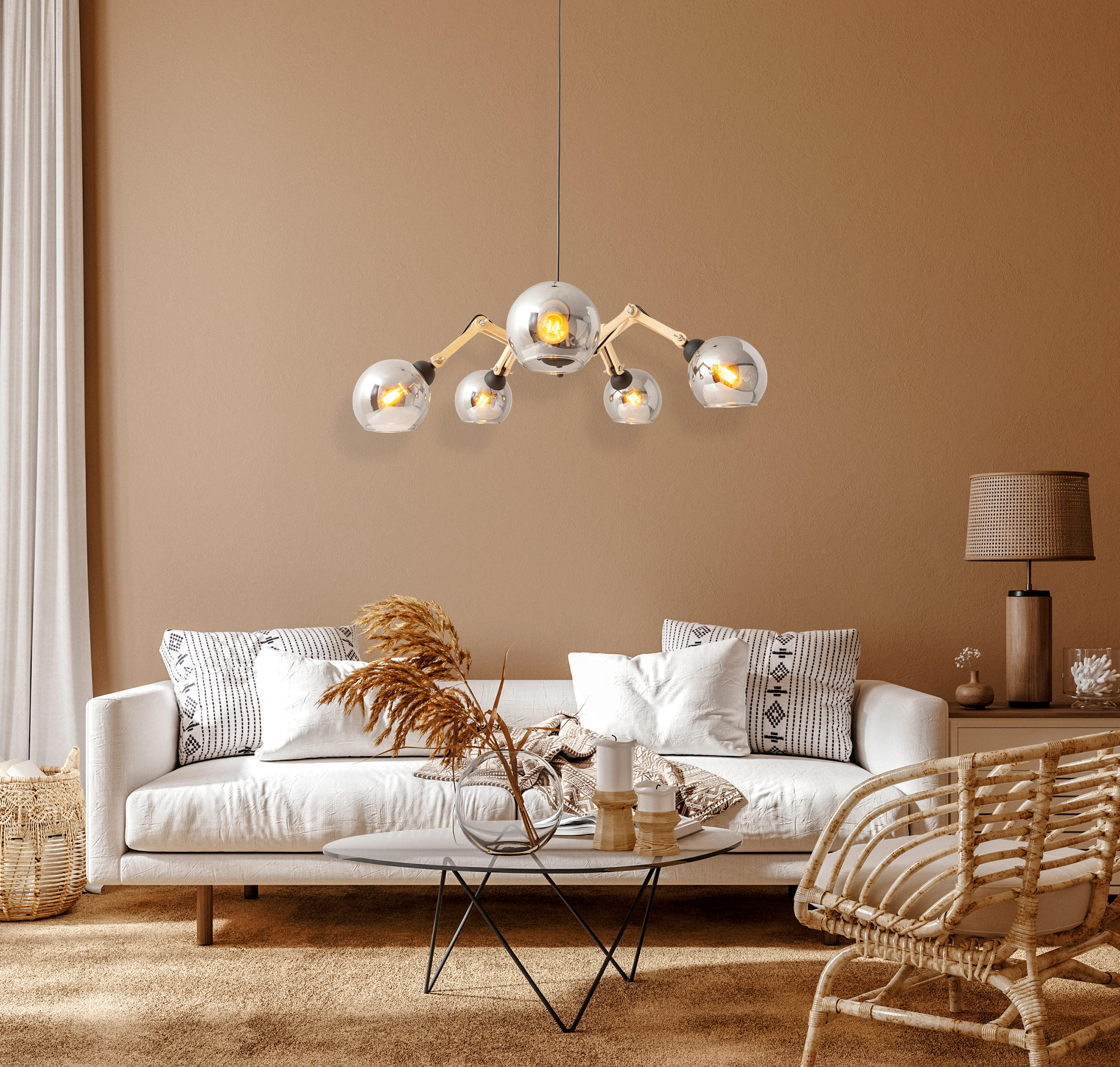 HÄNGELEUCHTE 80/130 cm   - Schwarz/Naturfarben, Design, Glas/Holz (80/130cm) - Näve