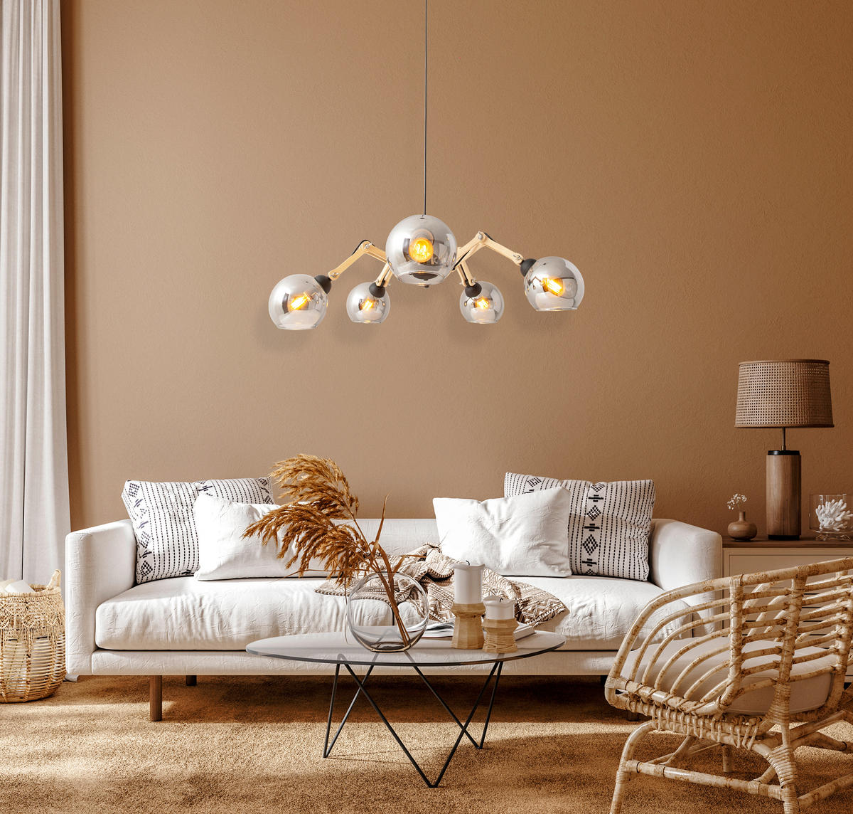 HÄNGELEUCHTE 80/130 cm   - Schwarz/Naturfarben, Design, Glas/Holz (80/130cm) - Näve