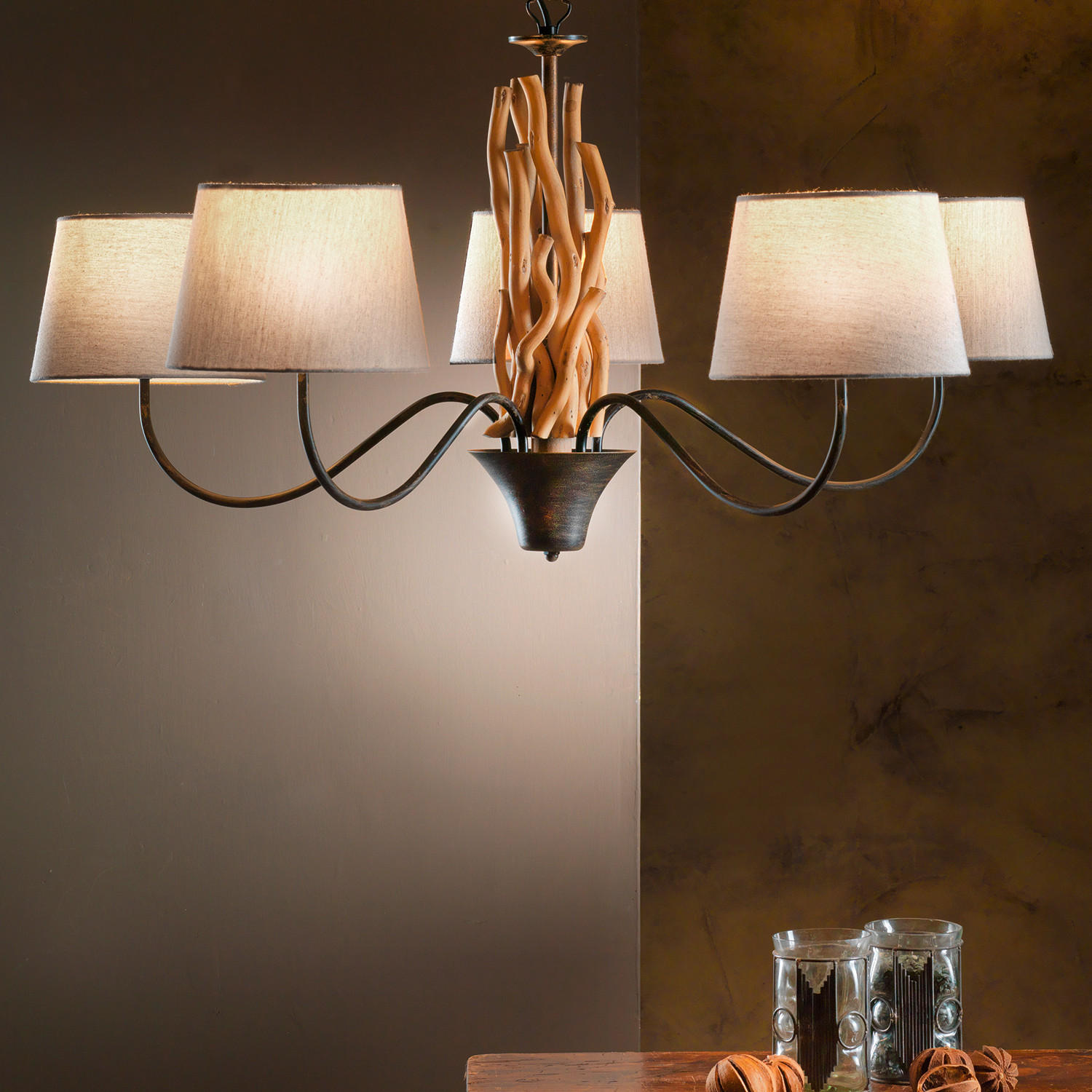 HÄNGELEUCHTE 80/84 cm  - Schwarz/Weiß, Natur, Holz/Textil (80/84cm)