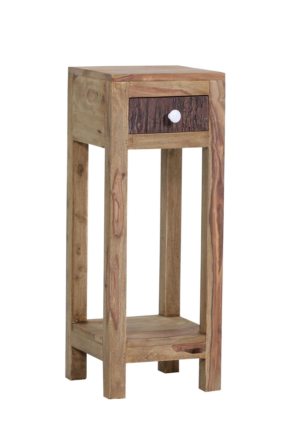BEISTELLTISCH Akazie, Mangoholz massiv Naturfarben - Weiß/Naturfarben, Design, Holz/Metall (30/30/80cm)