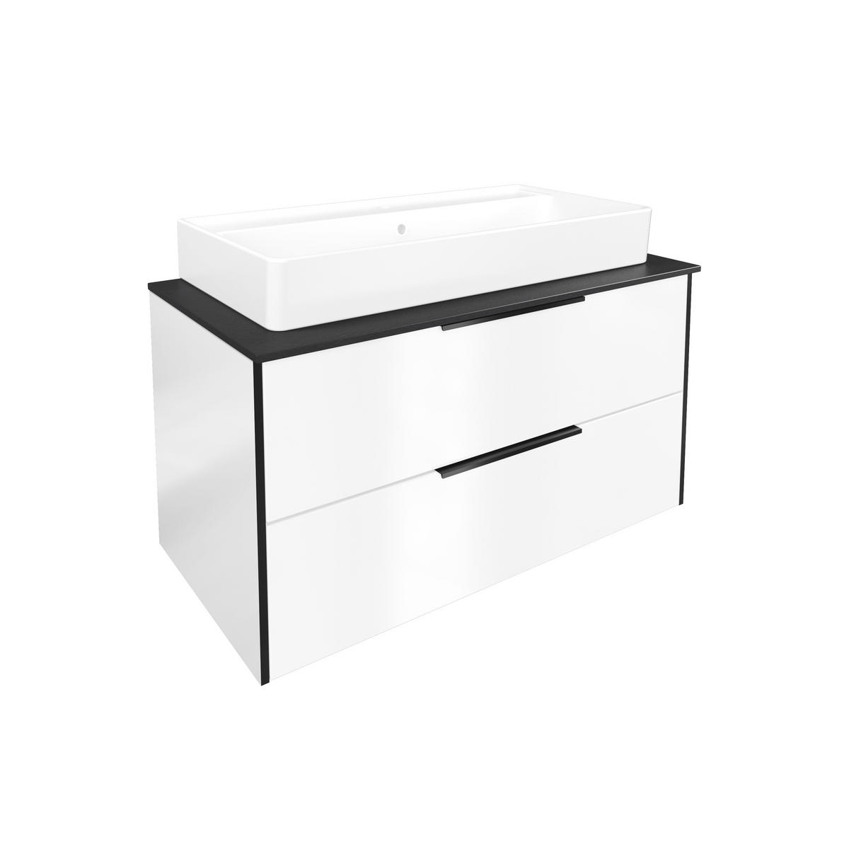 WASCHTISCHKOMBI 92,4 cm  - Weiß Hochglanz/Schwarz, MODERN, Keramik/Holzwerkstoff (92,4cm) - Voleo
