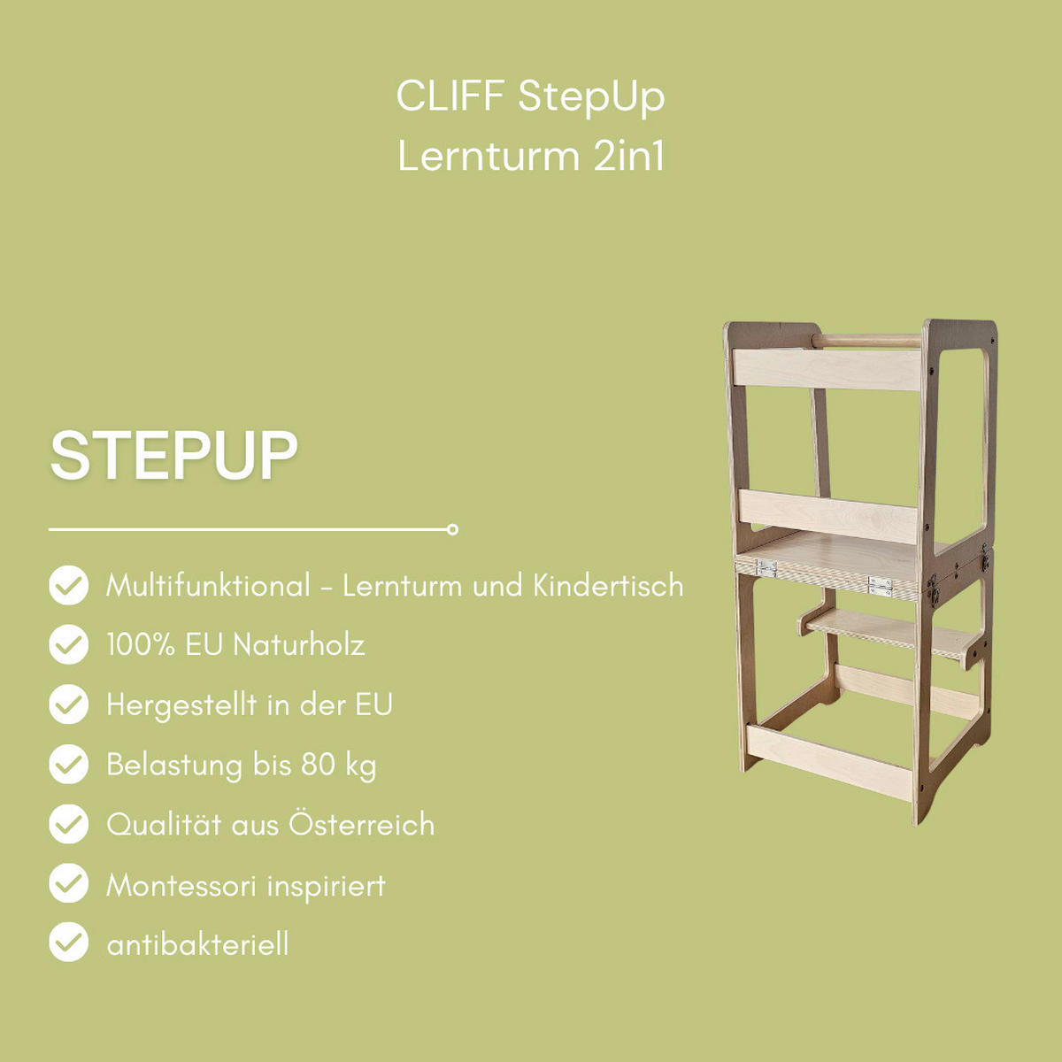 LERNTURM  - Birkefarben, Basics, Holz (40/35/90cm) - CLIFF