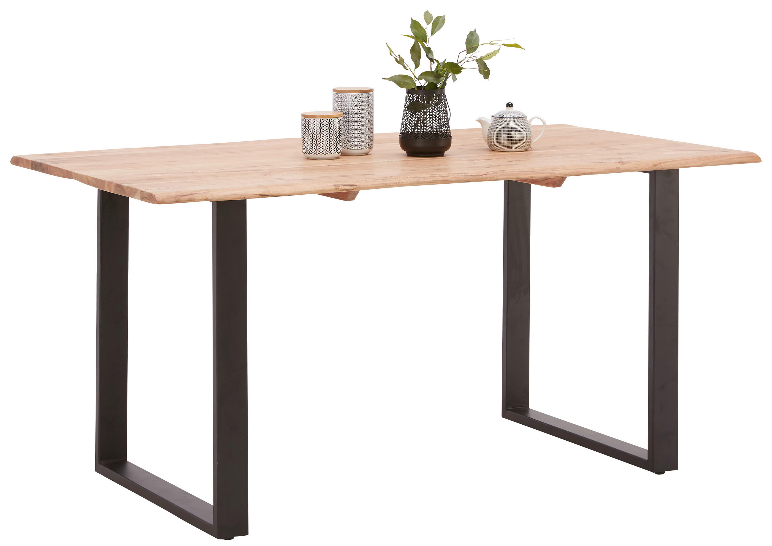 ESSTISCH 160/90/76 cm Echtholz  Holz, Metall rechteckig Schwarz, Akaziefarben  - Schwarz/Akaziefarben, Natur, Holz/Metall (160/90/76cm) - Carryhome