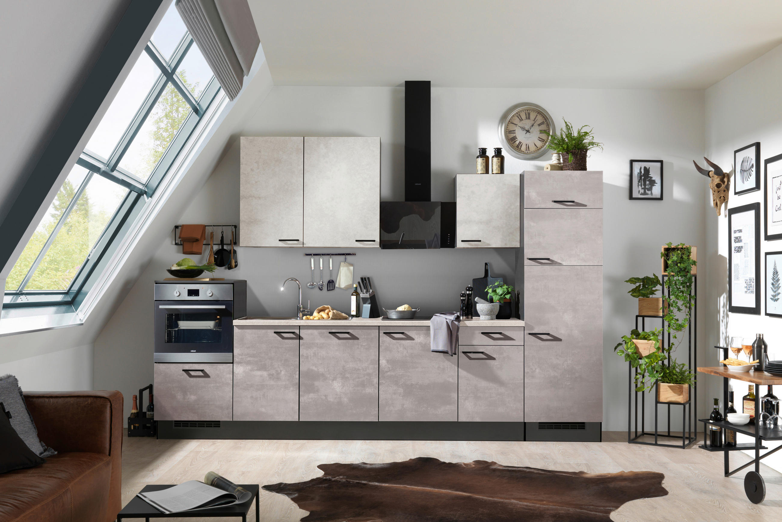 KÜCHENLEERBLOCK 340 cm   in Graphitfarben, Grau, Hellgrau  - Hellgrau/Schwarz, Design, Holzwerkstoff/Metall (340cm) - Xora