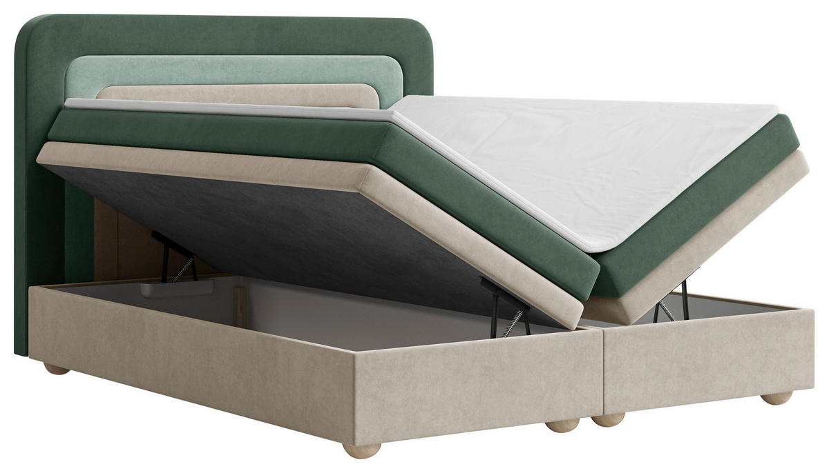 BOXBETT 160/200 cm  in Dunkelgrün, Beige, Mintgrün  - Dunkelgrün/Beige, MODERN, Holz/Kunststoff (160/200cm) - MID.YOU