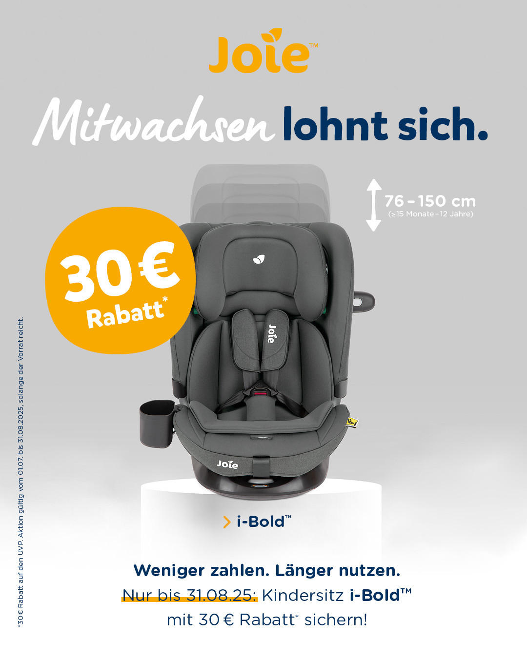 KINDERAUTOSITZ I-BOLD R129  - Grau, Basics, Textil (45,5/82/53cm) - Joie