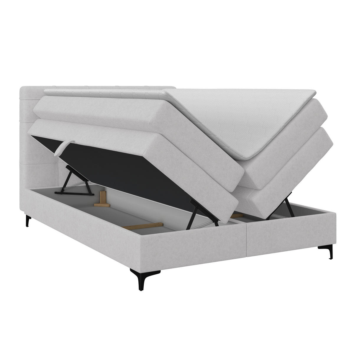 BOXSPRINGBETT 140/200 cm,  in Silberfarben, H3 = fest  - Silberfarben/Schwarz, KONVENTIONELL, Kunststoff/Textil (140/200cm)