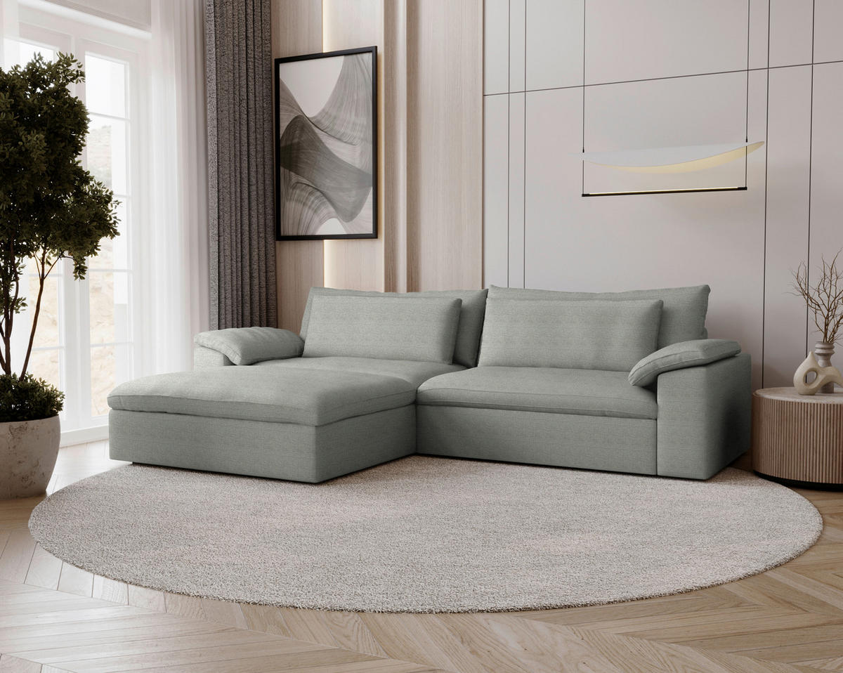 ECKSOFA  Chenille Greige  - Greige/Schwarz, Modern, Kunststoff/Textil (198/306cm) - Carryhome