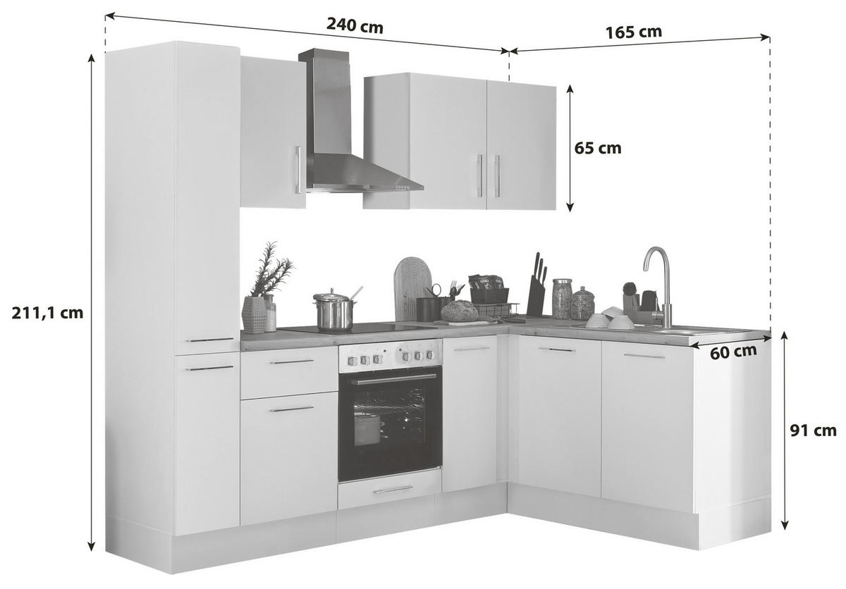 ECKKÜCHE 240/165 cm  in Weiß, Eiche Artisan  - Chromfarben/Weiß, Basics, Holzwerkstoff/Metall (240/165cm) - MID.YOU