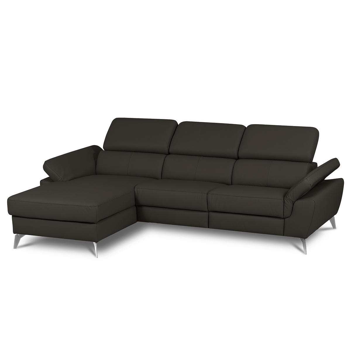 ECKSOFA Lederlook Echtleder Dunkelbraun  - Chromfarben/Dunkelbraun, Design, Leder/Textil (179/252cm) - Livetastic