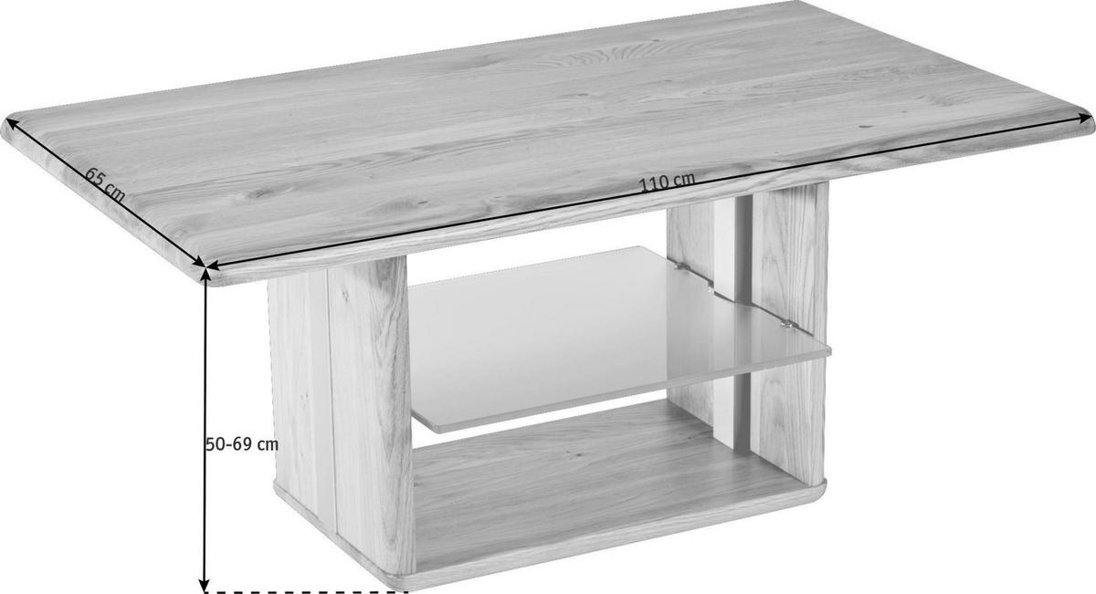 COUCHTISCH in Holz, Glas 110/65/50-69 cm  - Buchefarben, Konventionell, Glas/Holz (110/65/50-69cm) - Linea Natura
