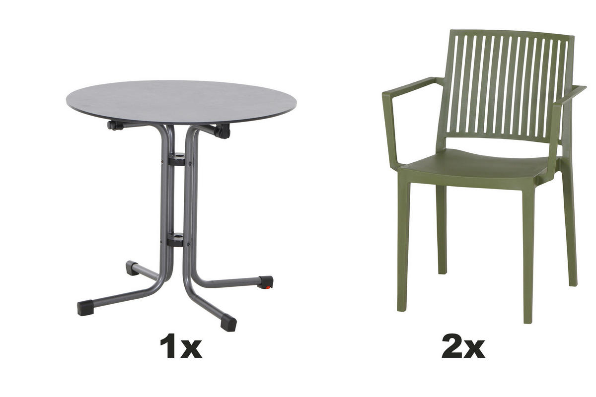 GARTENGARNITUR 3-teilig Stahl 3-teilig  - Anthrazit/Grün, Basics, Kunststoff/Metall (80/80/80cm) - Siena Garden