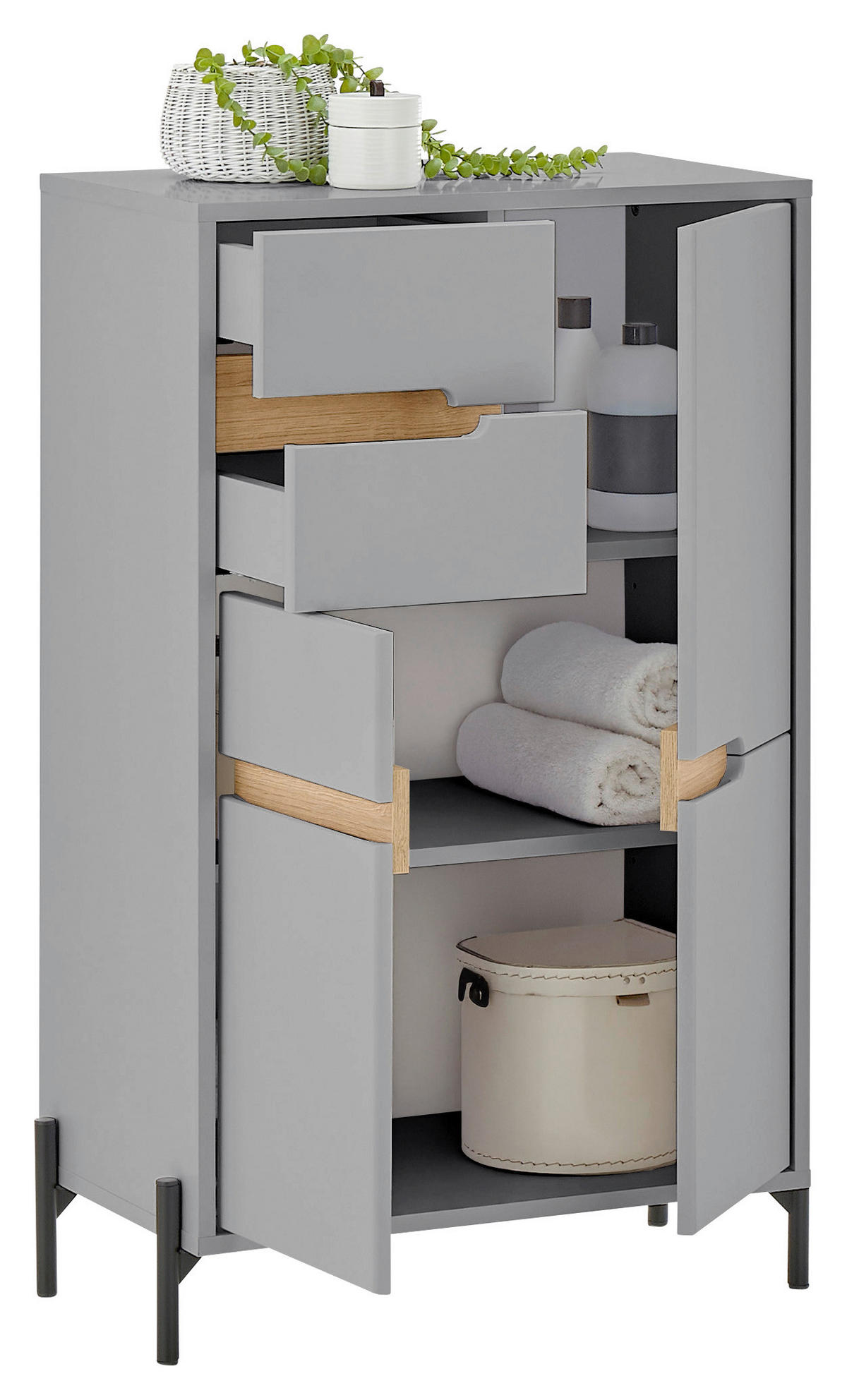 MIDISCHRANK 60/100/35 cm  - Eichefarben/Hellgrau, Basics, Holzwerkstoff/Metall (60/100/35cm) - MID.YOU