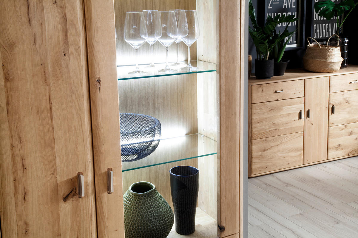VITRINSKÅP i massiv rustik ek ekfärgad  - ekfärgad, Design, metall/trä (96/208/38cm) - Livetastic