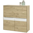 SEKRETÄR Weiß, Eichefarben 122/124/47 cm - Edelstahlfarben/Eichefarben, Natur, Leder/Glas (122/124/47cm) - Valnatura