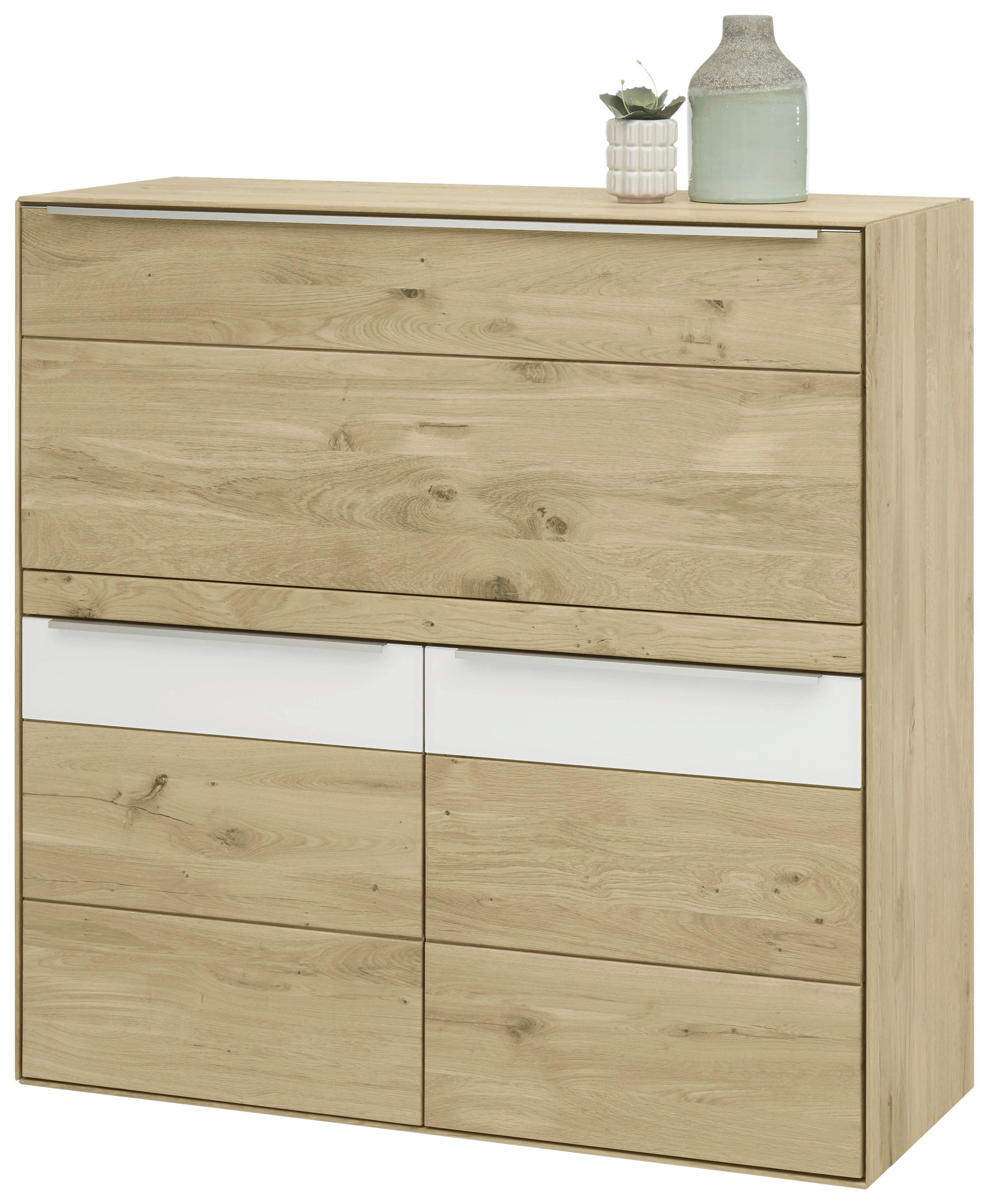 SEKRETÄR  Stauraum, in verschiedenen Holzarten erhältlich  - Edelstahlfarben/Eichefarben, Natur, Leder/Glas (122/124/47cm) - Valnatura