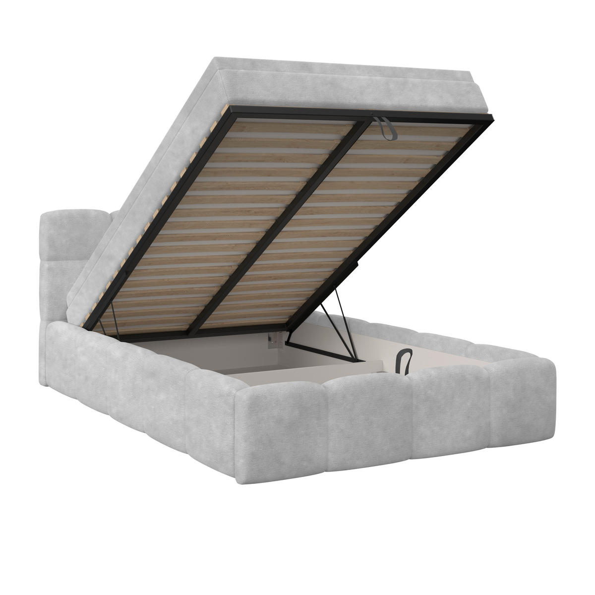 POLSTERBETT 140/200 cm,  in Hellgrau, Matratze, Bettkasten, H3 = fest  - Hellgrau/Schwarz, Trend, Kunststoff/Textil (140/200cm)