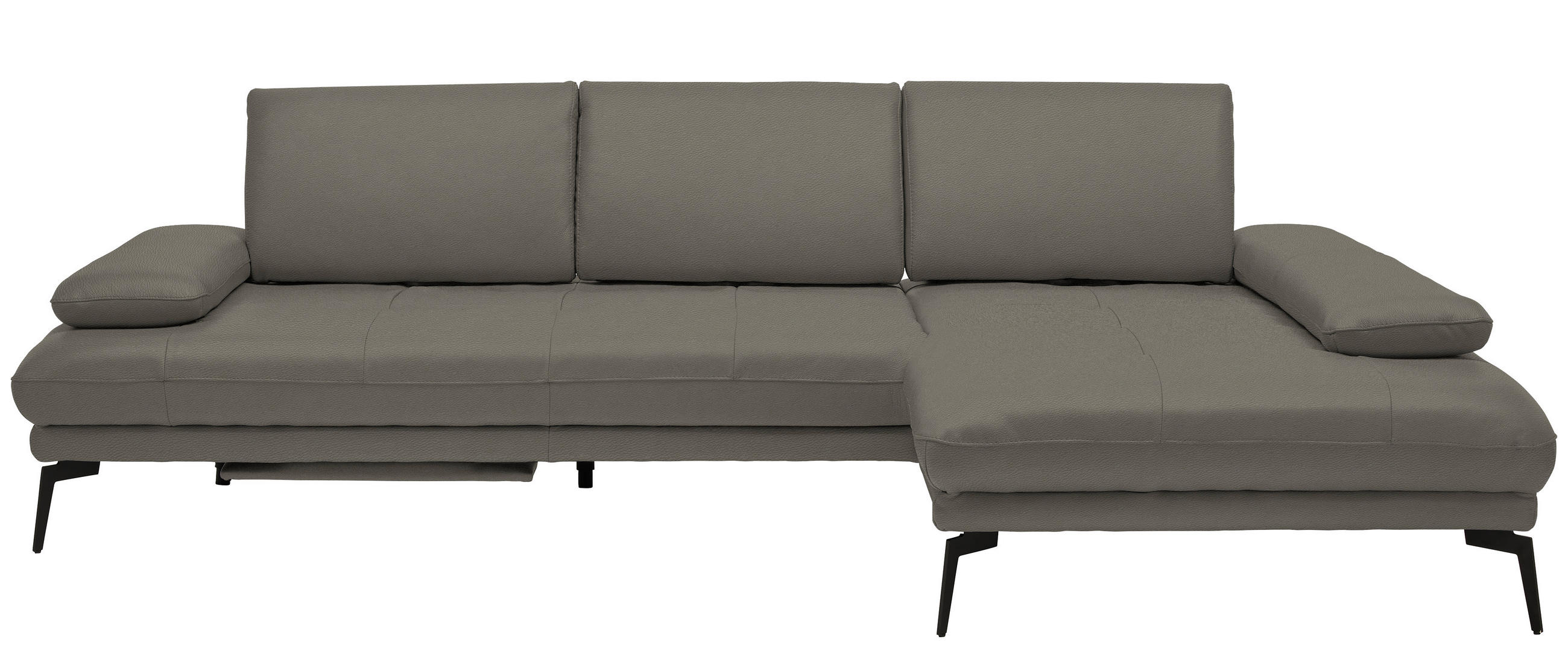 ECKSOFA in Echtleder Graubraun  - Graubraun/Schwarz, Design, Leder/Metall (273/187cm) - Celina Home