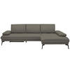ECKSOFA in Echtleder Graubraun  - Graubraun/Schwarz, Design, Leder/Metall (273/187cm) - Celina Home