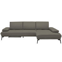 ECKSOFA Graubraun Echtleder  - Graubraun/Schwarz, Design, Leder/Metall (273/187cm) - Celina Home