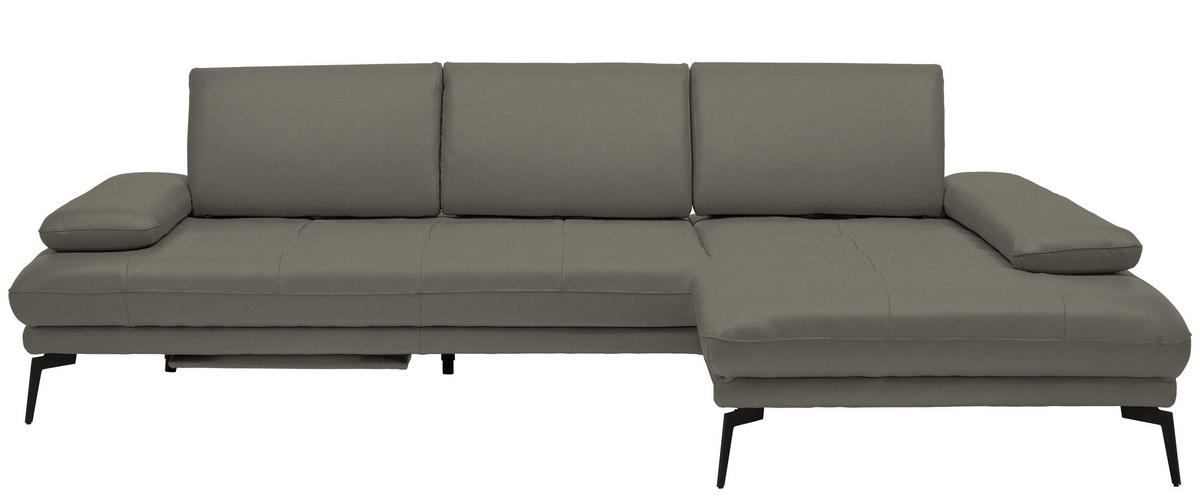 ECKSOFA Graubraun Echtleder  - Graubraun/Schwarz, Design, Leder/Metall (273/187cm) - Celina Home