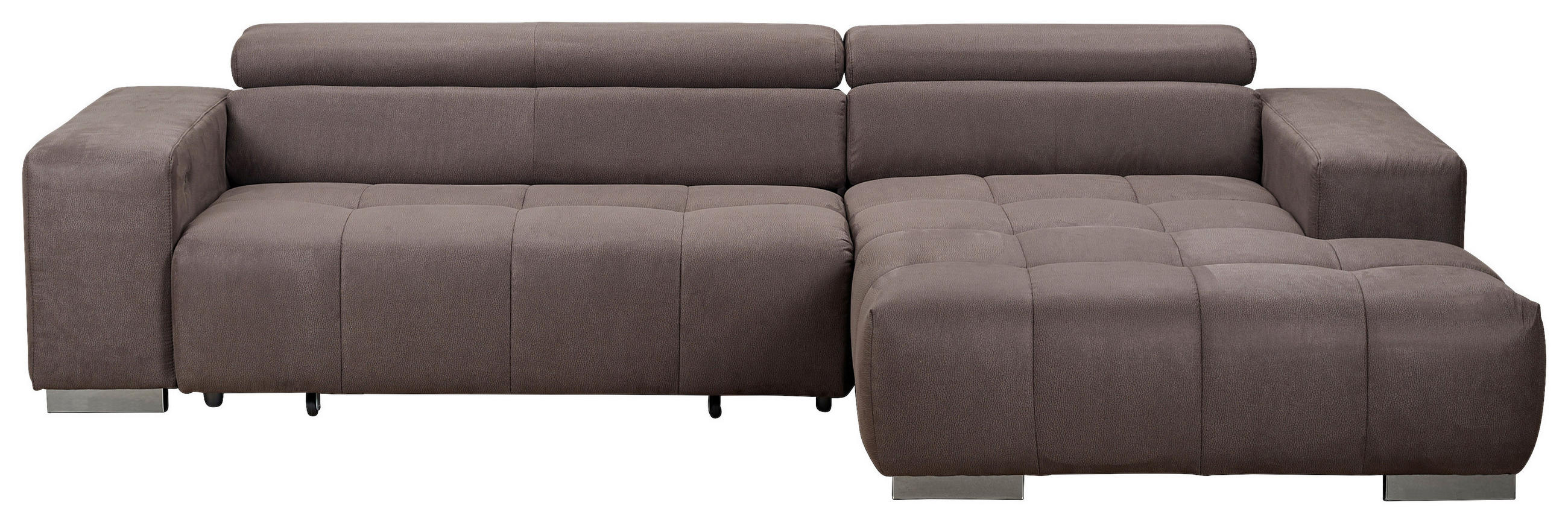 ECKSOFA Graubraun Mikrofaser  - Graubraun/Silberfarben, KONVENTIONELL, Textil/Metall (307/186cm) - Livetastic