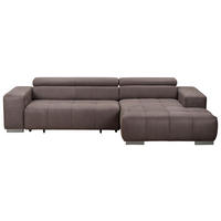 ECKSOFA in Mikrofaser Graubraun  - Graubraun/Silberfarben, Konventionell, Textil/Metall (307/186cm) - Livetastic