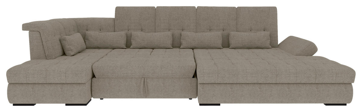 WOHNLANDSCHAFT Greige Struktur  - Greige/Schwarz, KONVENTIONELL, Kunststoff/Textil (222/358/212cm) - Carryhome