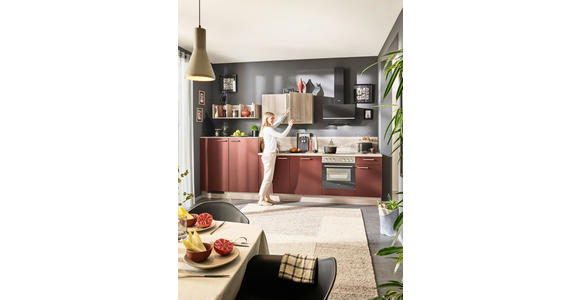 KÜCHENLEERBLOCK 345 cm in Naturfarben, Rot - Edelstahlfarben/Rot, Design, Holzwerkstoff/Metall (345cm) - Xora