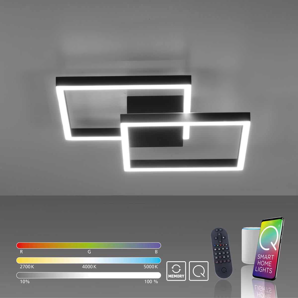 LED-DECKENLEUCHTE 52,5/52,5/9,5 cm    - Schwarz, Design, Kunststoff/Metall (52,5/52,5/9,5cm) - Paul Neuhaus
