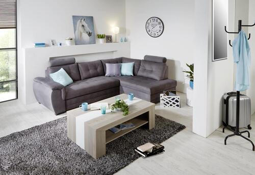 ECKSOFA Dunkelgrau Webstoff  - Dunkelgrau/Dunkelbraun, KONVENTIONELL, Kunststoff/Textil (251/183cm) - Livetastic