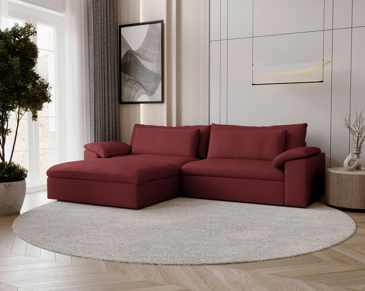 ECKSOFA  Chenille Bordeaux  - Bordeaux/Schwarz, Modern, Kunststoff/Textil (198/306cm) - Carryhome