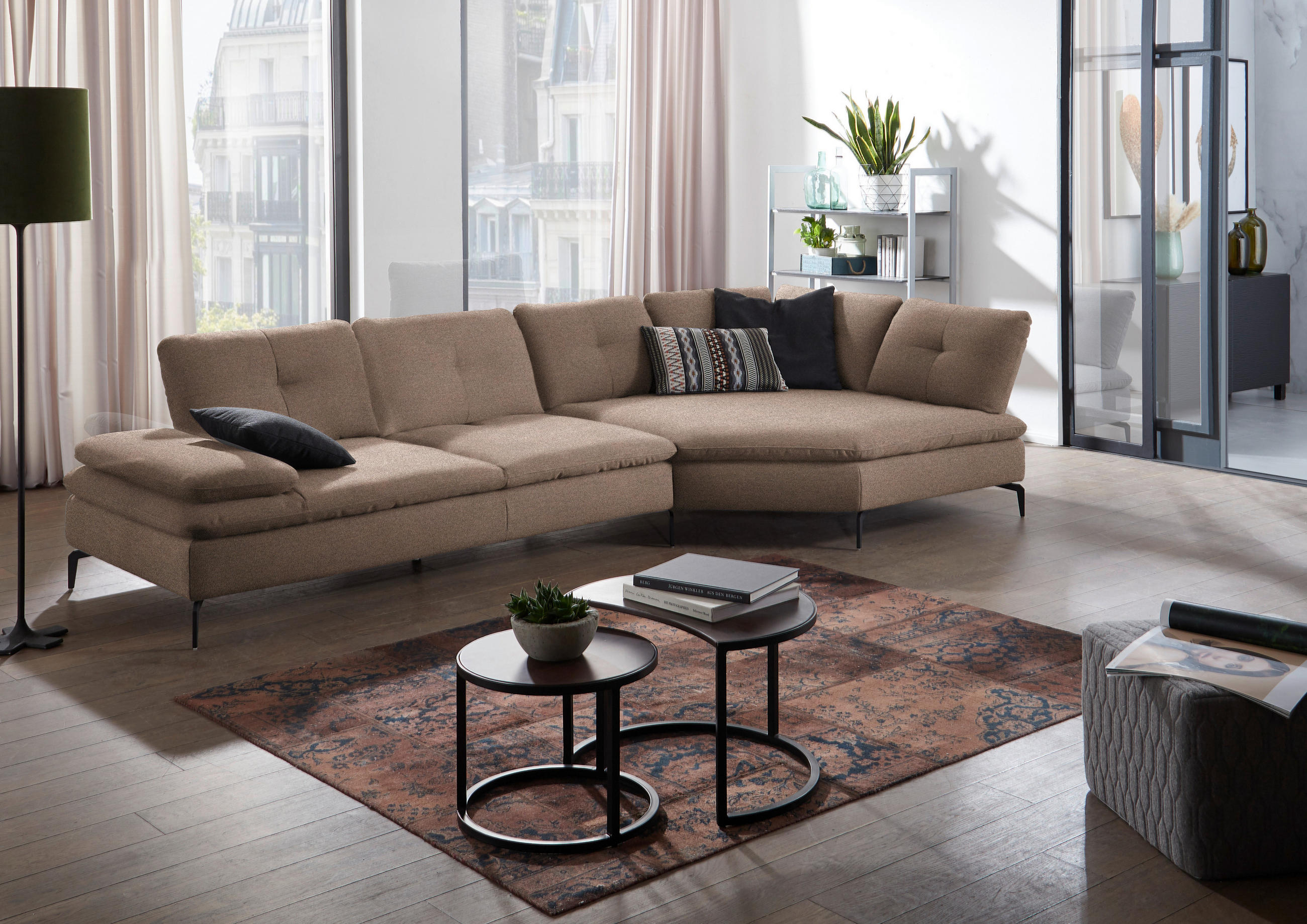 ECKSOFA in Flachgewebe Graubraun  344/157 cm  - Graubraun/Schwarz, Design, Textil/Metall (344/157cm) - Chilliano