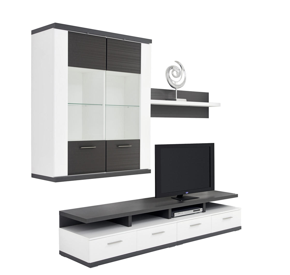 WOHNWAND  in Graphitfarben, Weiß  237,5/206/50 cm  - Silberfarben/Graphitfarben, Design, Glas/Holzwerkstoff (237,5/206/50cm) - Xora